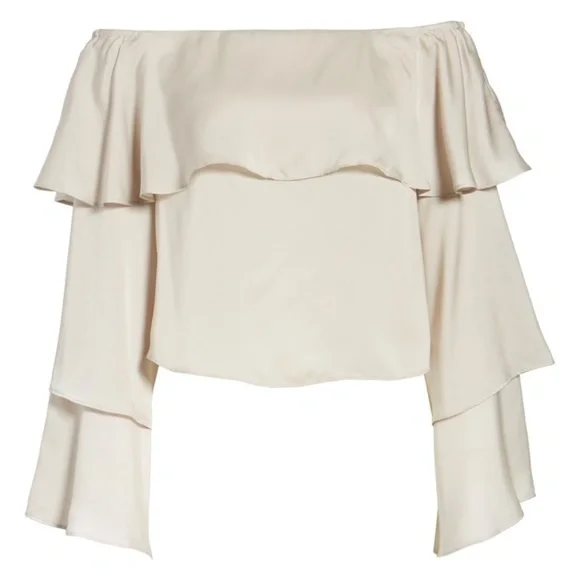 Leith Off the Shoulder Silky Ruffle Top M - Picture 4 of 7
